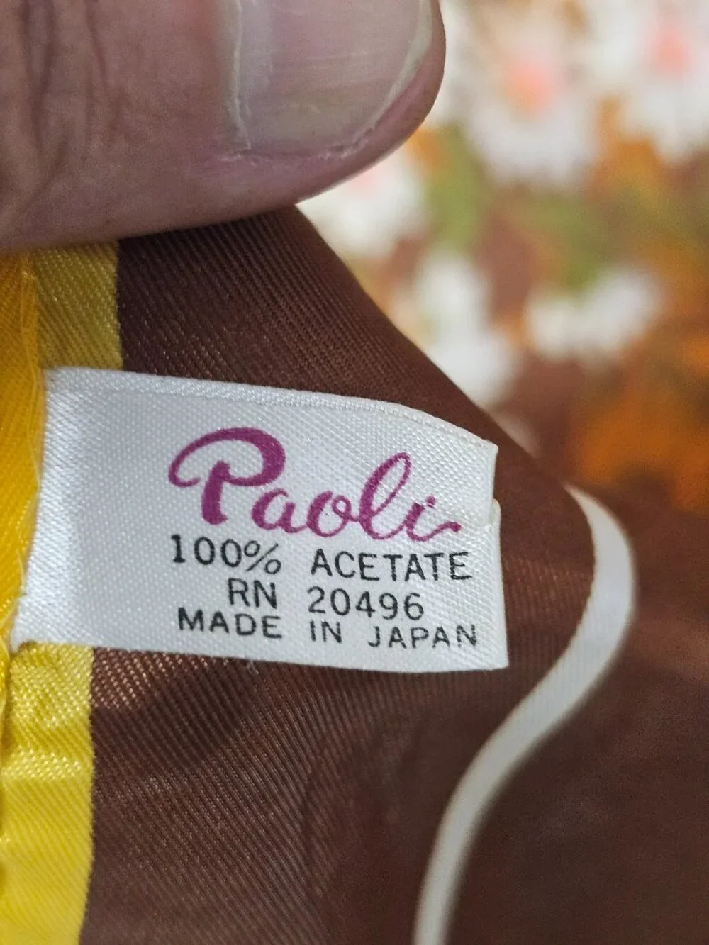 Vintage Paoli Scarf Floral Brown Japan Acetate Retro Boho